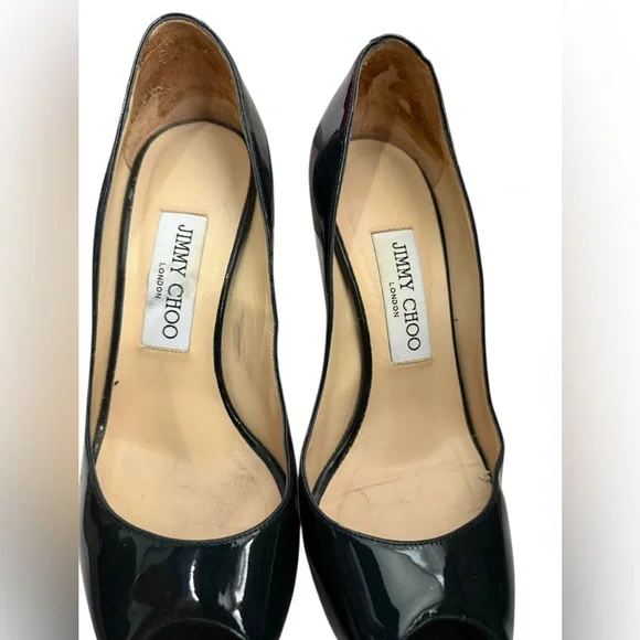 Jimmy Choo Navy Patent Leather peep toe pump - Picture 5 of 13